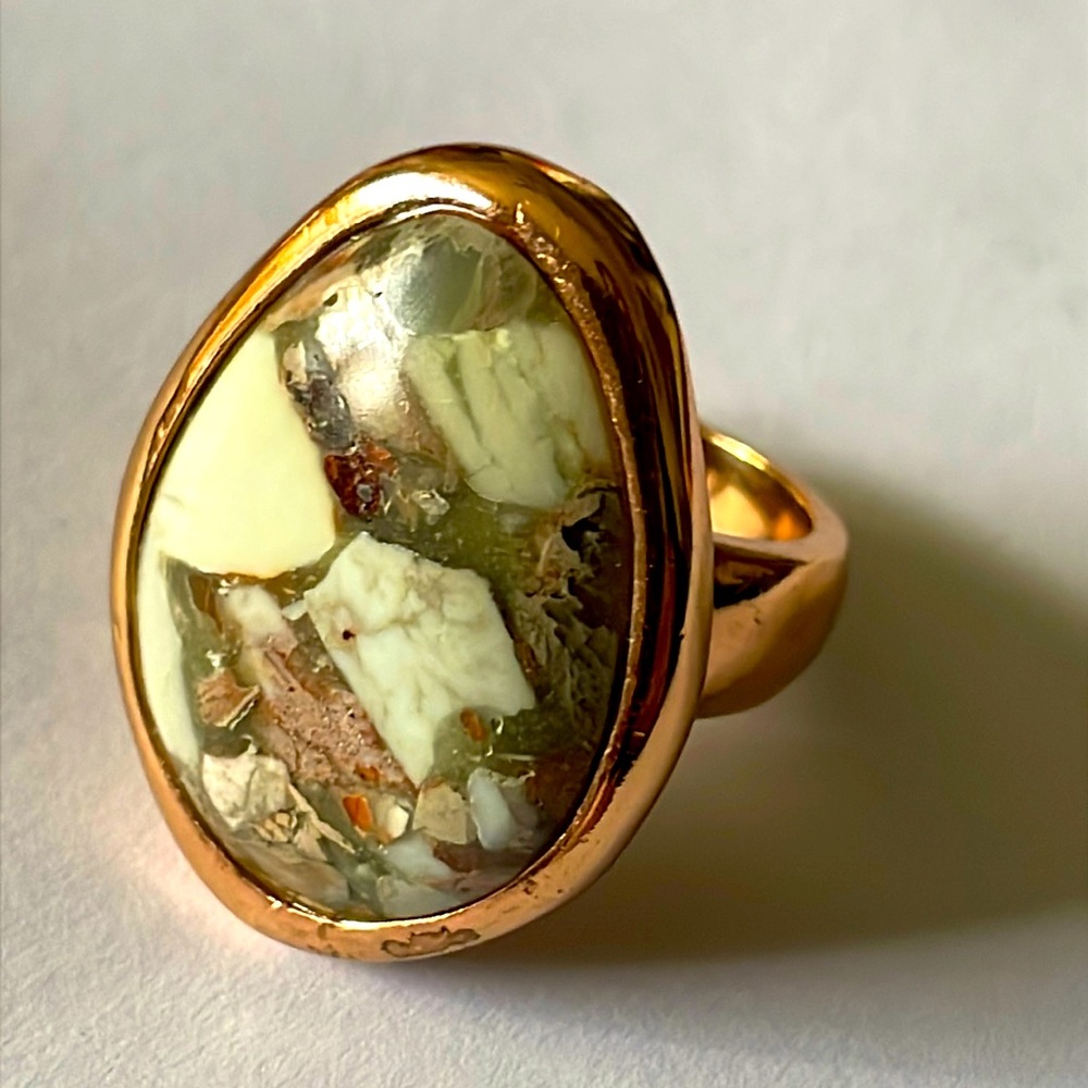 Studio Barse Gold Ring with Cream and Olive Mosaic Inlay